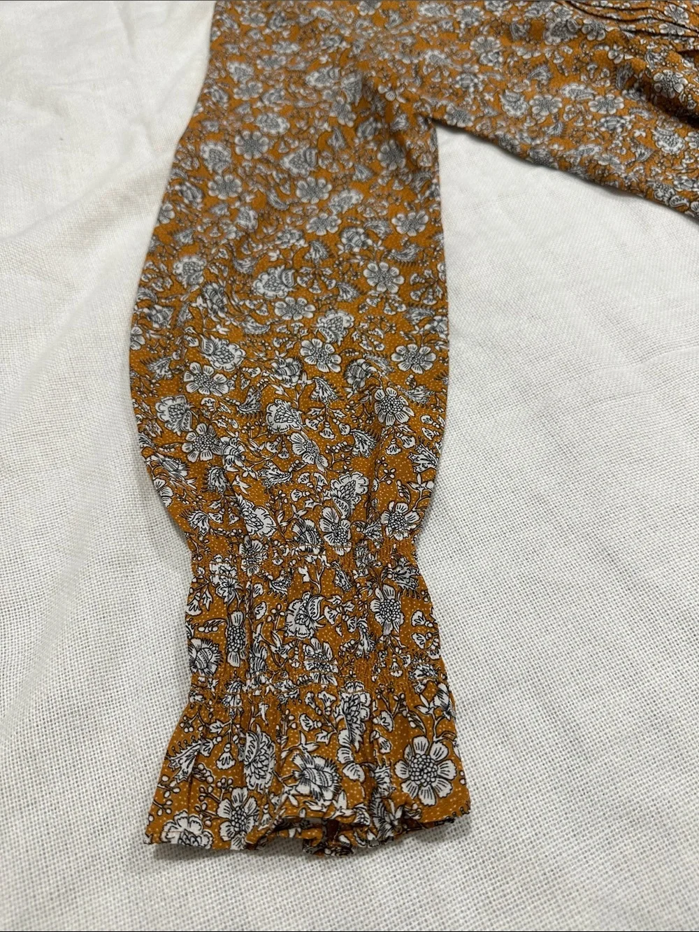 LOFT Floral Pintuck-Front Blouse in Caramel/White, Size M